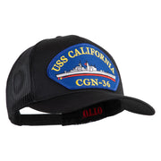 USS California CGN 36 Blue Patched Solid Cotton Twill 5 panel Mesh Back Cap - Black OSFM