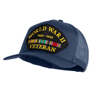World War II Veteran 1939-1945 Patched Solid Cotton Twill 5 panel Mesh Back Cap - Navy OSFM