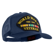 World War II Veteran 1939-1945 Patched Solid Cotton Twill 5 panel Mesh Back Cap - Navy OSFM