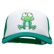 Cute Bulgey Eyed Frog Cotton Trucker Cap - Kelly-Green OSFM