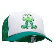 Cute Bulgey Eyed Frog Cotton Trucker Cap - Kelly-Green OSFM