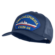 USS California CGN 36 Blue Patched Solid Cotton Twill 5 panel Mesh Back Cap - Navy OSFM