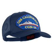 USS California CGN 36 Blue Patched Solid Cotton Twill 5 panel Mesh Back Cap - Navy OSFM