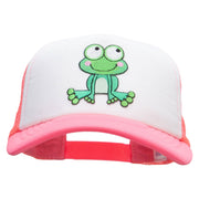 Cute Bulgey Eyed Frog Cotton Trucker Cap - Neon-Pink OSFM