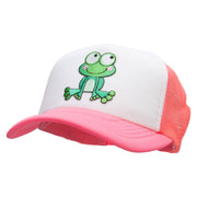 Cute Bulgey Eyed Frog Cotton Trucker Cap - Neon-Pink OSFM