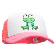 Cute Bulgey Eyed Frog Cotton Trucker Cap - Neon-Pink OSFM