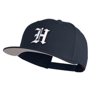 Old English White H Patched Cotton Twill Flat Bill Cap - Navy OSFM