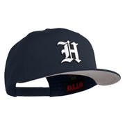Old English White H Patched Cotton Twill Flat Bill Cap - Navy OSFM