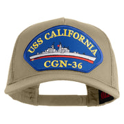 USS California CGN 36 Blue Patched Solid Cotton Twill 5 panel Mesh Back Cap - Khaki OSFM