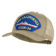 USS California CGN 36 Blue Patched Solid Cotton Twill 5 panel Mesh Back Cap - Khaki OSFM