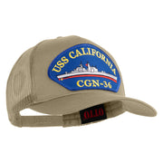 USS California CGN 36 Blue Patched Solid Cotton Twill 5 panel Mesh Back Cap - Khaki OSFM