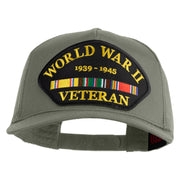 World War II Veteran 1939-1945 Patched Solid Cotton Twill 5 panel Mesh Back Cap - Grey OSFM