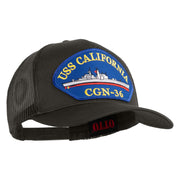 USS California CGN 36 Blue Patched Solid Cotton Twill 5 panel Mesh Back Cap - Charcoal OSFM