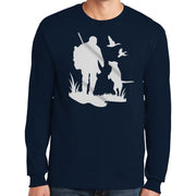 Hunting with dog Graphic Design Men's Big Size Ultra Cotton Long Sleeve T-Shirt - Navy XS