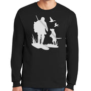 Hunting with dog Graphic Design Men's Big Size Ultra Cotton Long Sleeve T-Shirt - Black XS