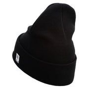 Marines Logo Embroidered 12 Inch Solid Knit Cuff Long Beanie Made in USA - Black OSFM