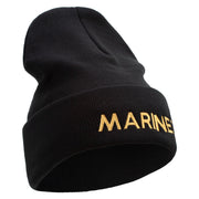 Marines Logo Embroidered 12 Inch Solid Knit Cuff Long Beanie Made in USA - Black OSFM