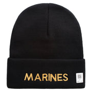 Marines Logo Embroidered 12 Inch Solid Knit Cuff Long Beanie Made in USA - Black OSFM