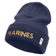 Marines Logo Embroidered 12 Inch Solid Knit Cuff Long Beanie Made in USA - Navy OSFM