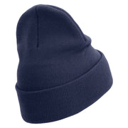 Marines Logo Embroidered 12 Inch Solid Knit Cuff Long Beanie Made in USA - Navy OSFM