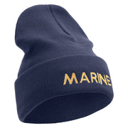 Marines Logo Embroidered 12 Inch Solid Knit Cuff Long Beanie Made in USA - Navy OSFM