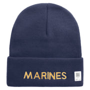 Marines Logo Embroidered 12 Inch Solid Knit Cuff Long Beanie Made in USA - Navy OSFM