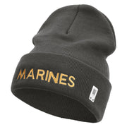 Marines Logo Embroidered 12 Inch Solid Knit Cuff Long Beanie Made in USA - Charcoal OSFM