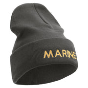 Marines Logo Embroidered 12 Inch Solid Knit Cuff Long Beanie Made in USA - Charcoal OSFM