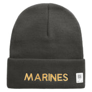 Marines Logo Embroidered 12 Inch Solid Knit Cuff Long Beanie Made in USA - Charcoal OSFM