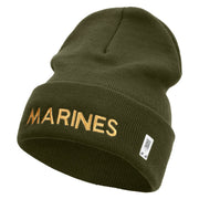 Marines Logo Embroidered 12 Inch Solid Knit Cuff Long Beanie Made in USA - Olive OSFM
