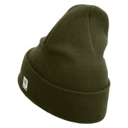Marines Logo Embroidered 12 Inch Solid Knit Cuff Long Beanie Made in USA - Olive OSFM