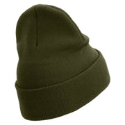 Marines Logo Embroidered 12 Inch Solid Knit Cuff Long Beanie Made in USA - Olive OSFM