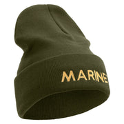 Marines Logo Embroidered 12 Inch Solid Knit Cuff Long Beanie Made in USA - Olive OSFM