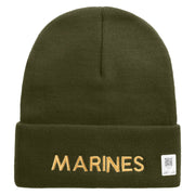 Marines Logo Embroidered 12 Inch Solid Knit Cuff Long Beanie Made in USA - Olive OSFM