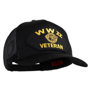 WWII Veteran Patched Solid Cotton Twill 5 panel Mesh Back Cap - Black OSFM