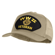 WWII Veteran Patched Solid Cotton Twill 5 panel Mesh Back Cap - Khaki OSFM