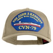 USS John F. Kennedy Serve with Courage CVN 79 Blue Patched Solid Cotton Twill 5 panel Mesh Back Cap - Khaki OSFM