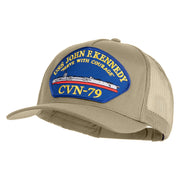 USS John F. Kennedy Serve with Courage CVN 79 Blue Patched Solid Cotton Twill 5 panel Mesh Back Cap - Khaki OSFM