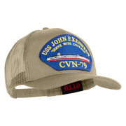 USS John F. Kennedy Serve with Courage CVN 79 Blue Patched Solid Cotton Twill 5 panel Mesh Back Cap - Khaki OSFM