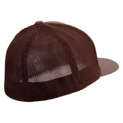 Jumping Cat Icon Embroidered 6 Panel Trucker Flexfit Cap - Brown OSFM