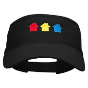 Colorful Houses Embroidered Pro Style Cotton Twill Washed Visor