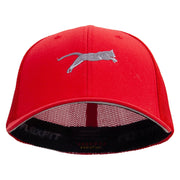 Jumping Cat Icon Embroidered 6 Panel Trucker Flexfit Cap - Red OSFM