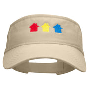 Colorful Houses Embroidered Pro Style Cotton Twill Washed Visor