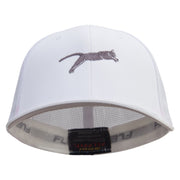 Jumping Cat Icon Embroidered 6 Panel Trucker Flexfit Cap - White OSFM