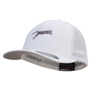 Jumping Cat Icon Embroidered 6 Panel Trucker Flexfit Cap - White OSFM