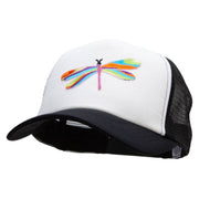 Multi-Colored Dragonfly Patched Cotton Trucker Cap - Black OSFM