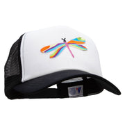 Multi-Colored Dragonfly Patched Cotton Trucker Cap - Black OSFM