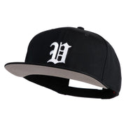 Old English White V Patched Cotton Twill Flat Bill Cap - Black OSFM