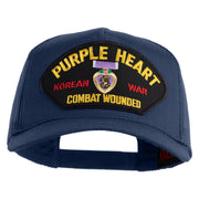 Purple Heart Korean War Combat Wounded Patched Solid Cotton Twill 5 panel Mesh Back Cap - Navy OSFM