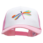 Multi-Colored Dragonfly Patched Cotton Trucker Cap - lt-pink OSFM